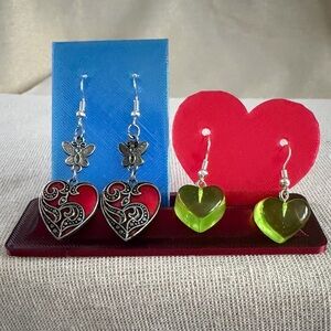 Two Pair Heart Dangle Earrings - Red and Green